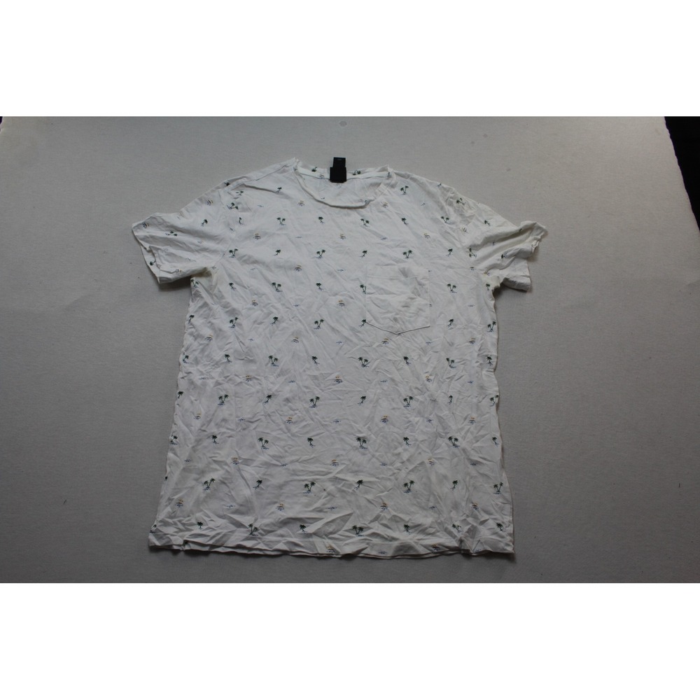 H&M T-Shirt Mens Large White Good Tropical Palm Tree Pocket Short Sleeve Tee